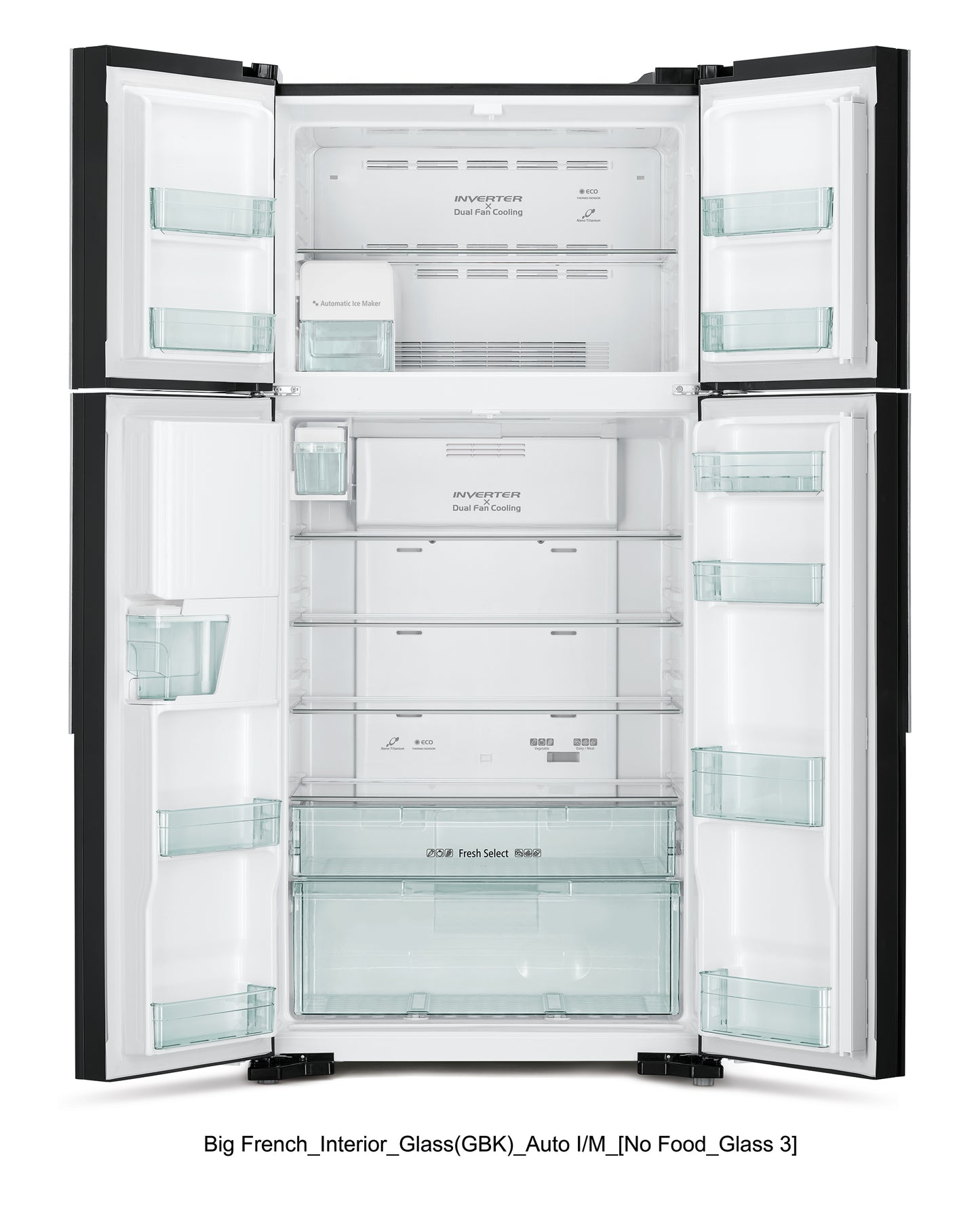HITACHI Big French Glass 4 Door - Water Dispenser - Automatic Ice Maker - (27ft) INVERTER - R-W760PK7X